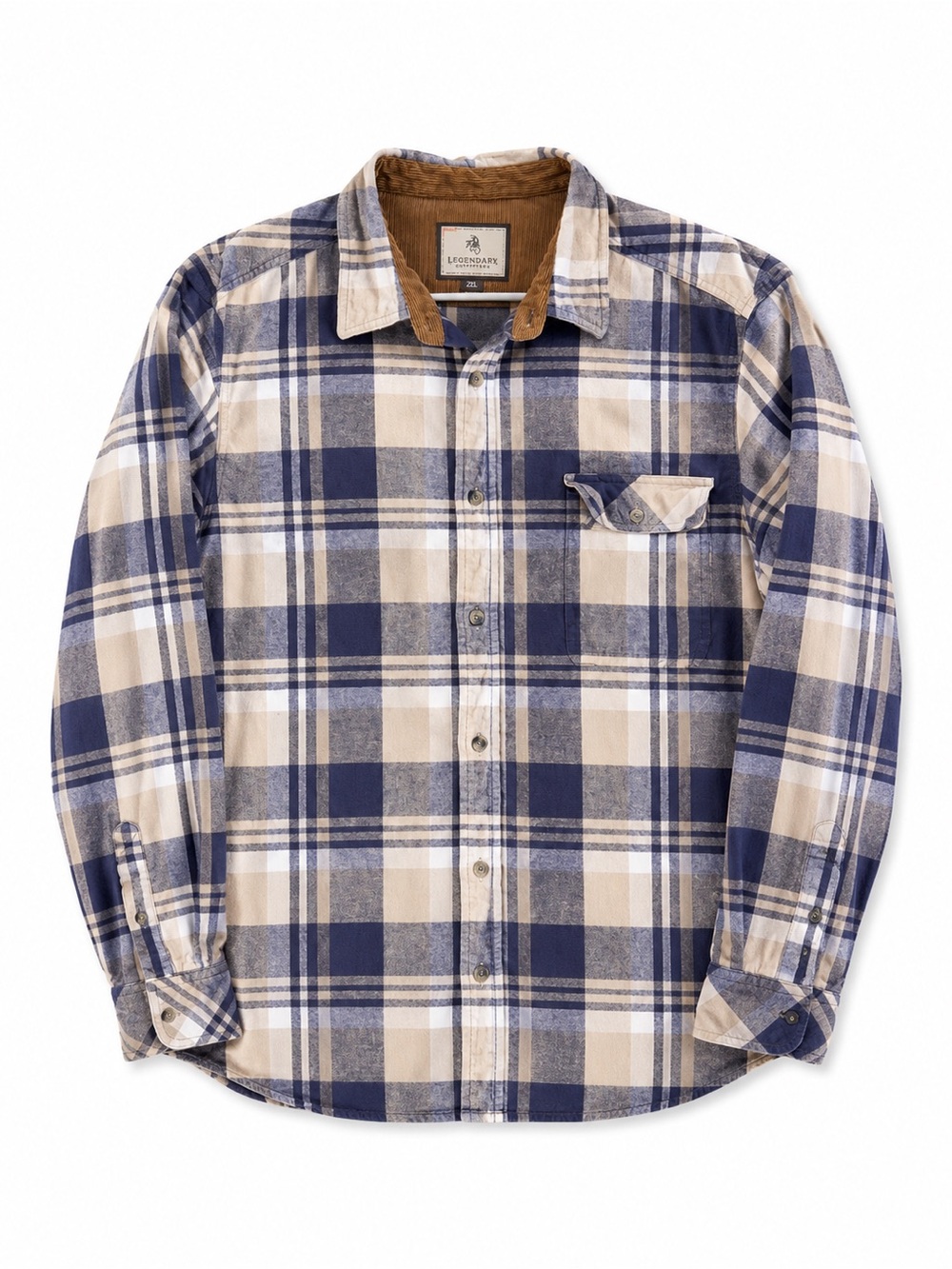 Legendary Whitetails Men's Blue & Cream Plaid Flannel Shirt